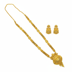 18K <b>Gold</b> Plated Brass Trendy Lock Design South Indian Temple Long Haram Necklace Earrings Bridal Wedding Engagement Party - Product Image 2