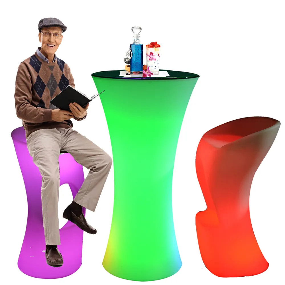 Ensemble table et chaise lumineux à led, haute qualité, mobilier moderne pour bar, discothèque, fête en plein air