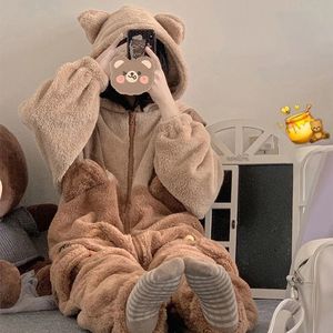 Cute Bear Coral Fleece <strong>Thermal</strong> Hooded One-piece Pajamas <strong>Women's</strong> 2025 New Winter Thickened Nightgown Home <strong>Clothes</strong> Worn Outside - Product Image 1