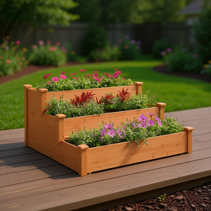 Bac à plantes surélevé en bois de sapin massif 47,2x47,2x22,0 pouces, brun, durable, résistant aux intempéries, pour fleurs - Product Image 2