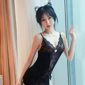 Lingerie <span class=keywords><strong>femme</strong></span> Sexy porte-jarretelles collants dentelle florale nuisette body hauts de cuisse bas soutien-gorge et culotte ensemble - Product Image 5