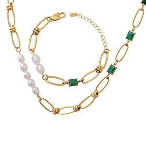 Entle emperemperament eetro mermerald IRCON Resh ater Pearl Ink Hain eckecklace et Ink Hain Pearl IRCON ecklace et racelet - Product Image 1