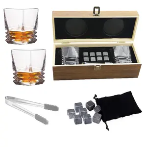 Copas de vino surtidas, Copas de whisky de cristal, con caja de madera