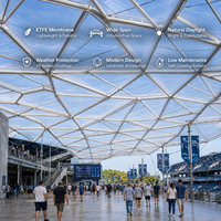 Système de toiture en membrane PTFE sur mesure, structure transparente et légère, auvent pour stade, aéroport, centre commercial, parc, entrepôt, hôtel