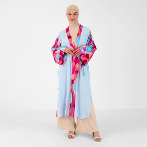 2023 Modest 2 Pieces Crinkled Cotton Turkish Dubai Long Rope Set Muslim Dress Islamic Eid Kimono Abaya for Ladies