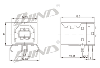 Conector USB 2.0 Tipo B Hembra, de 4 Pines, con Terminal de Orificio en Ángulo Recto, Tipo LCP, para Aplicaciones en PCB, Modelo USB-B-102