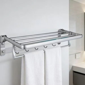 Ensemble de quincaillerie de salle de bain mural en aluminium sur le thème de l'espace, pliable, double couche, comprenant un porte-serviettes, des étagères de salle de bain et un support à serviettes - Product Image 1