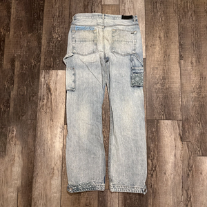 กางเกงยีนส์เดนิมทรงตรงสีฟ้าอ่อนแบบคลาสสิก แต่งลายปะติดปะต่อ สไตล์วินเทจ คุณภาพสูงจากโรงงานผู้ผลิต (OEM) สำหรับผู้ชาย - Product Image 6