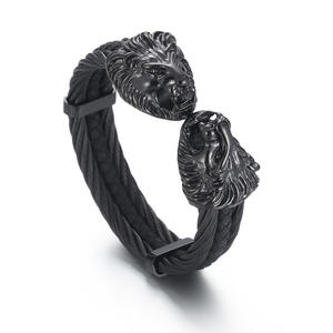 KALEN Punk argento/oro/nero/ossidato bracciale rigido con testa di leone in acciaio inossidabile nero - Product Image 3