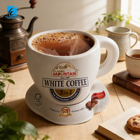 Sachet d'emballage personnalisé brillant imprimé en forme de tasse pour café instantané, pochette à fermeture éclair en plastique composite, à fond stable, pour poudre de café, OEM