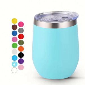 Gobelet isotherme personnalisé en acier inoxydable à double paroi de 12 oz, sans pied, en forme d'œuf, avec couvercles - Product Image 1