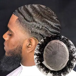In stock Brazilian Australian base jet black Afro Curl 4mm wave 6mm 8 mm 10mm 12mm Human Hair Males Unit for Black Men toupee