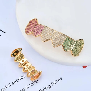 <span class=keywords><strong>Grillz</strong></span> dentaire multicolore en zircon cubique, bijoux hip-hop plaqué or, style Iced Out Bling CZ, pour hommes et femmes - Product Image 3
