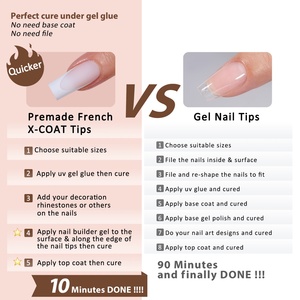 BTArtbox XCOATTIPS Uñas Postizas al por Mayor, Uñas de Gel Cuadradas Largas X-Coat, Puntas Francesas de Gel Suave, 150 Uds. Uñas Postizas Gruesas a Presión - Product Image 5
