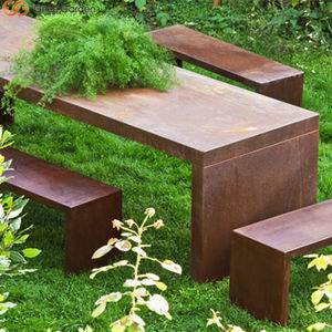 Ensemble de table et banc en acier corten pour l'extérieur, pour jardin, terrasse, design moderne, résistant aux intempéries, portable, confortable - Product Image 6