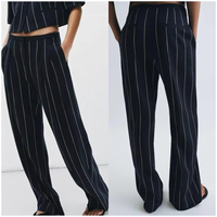 Pantalon de Costume Formel Élégant et Décontracté pour Femme, Coupe Droite Large, en Lin Rayé, Style Classique Vintage, Personnalisable OEM