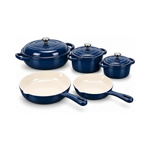 Multi Color Enameled Cast Iron Cookware <b>Set</b> Heavy Duty Kitchen <b>Pots</b> <b>Pans</b> for Home Indoor Culinary Preparation Work - Product Image 1