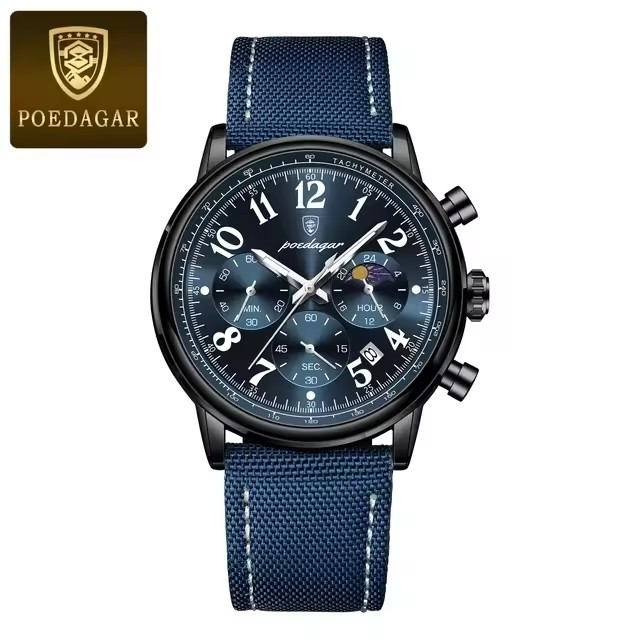 Reloj Poedagar 808 Leather Straps Fashion Brand Chronograph Quartz Watch Luminous Waterproof Luxury Business Men Watches