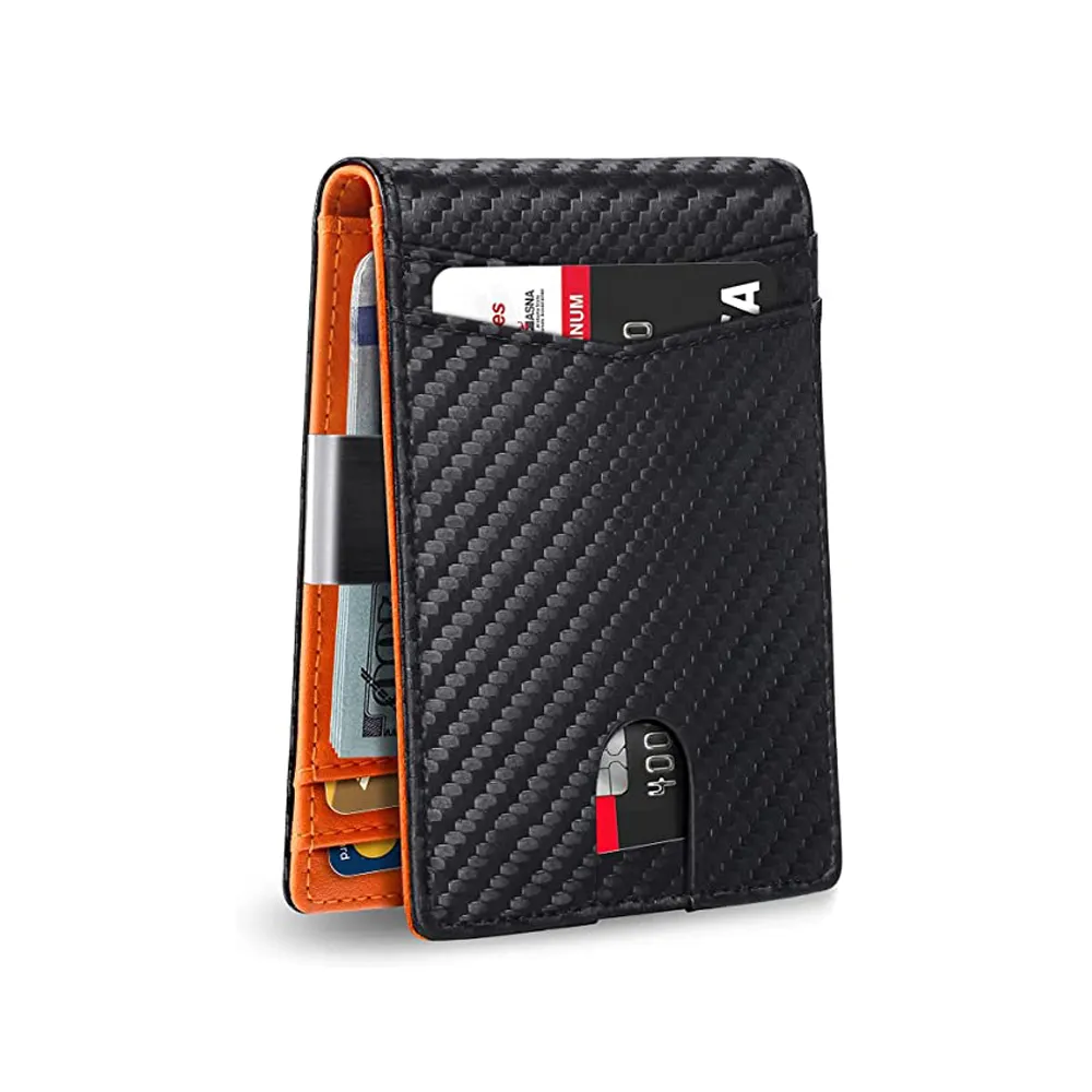 Wholesale Carbon Money Clip Slim With 12 Slots Men's Leather ID Cardholder Credit Card Wallet With Metal RFID Card Holders