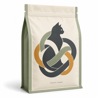 Sachet en plastique personnalisé à huit soudures latérales, imprimé par gravure, pour l'emballage de nourriture pour chats, avec motif artistique tissé