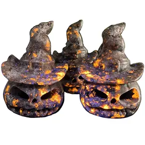 Sombrero de calavera de calabaza para lámpara, piedra hueca tallada Natural de Yooperlite, cristal de Halloween