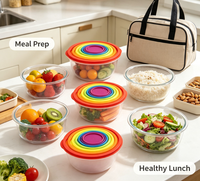 Ensemble de 7 contenants alimentaires ronds en plastique, compatibles micro-ondes, boîte à lunch pour la préparation des repas, kit de boîtes hermétiques pour aliments