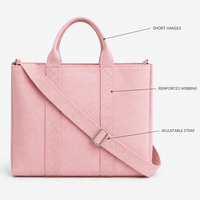 Sac fourre-tout en toile pour femme, rose uni, avec poignées courtes et bandoulière réglable, sangle verticale renforcée, logo personnalisé