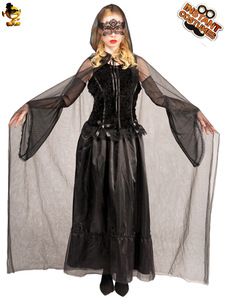 Costume de scène pour femmes adultes sexy, robe longue noire pour Halloween, costumes de films et de séries télévisées, pour performance, <span class=keywords><strong>mascarade</strong></span>, scène, fête, cape, anime - Product Image 5