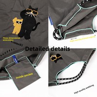 Sac à main tendance de marque avec motif brodé chaton de dessin animé, sac de shopping moyen en tissu Oxford et nylon, fermeture ouverte, idéal pour le quotidien