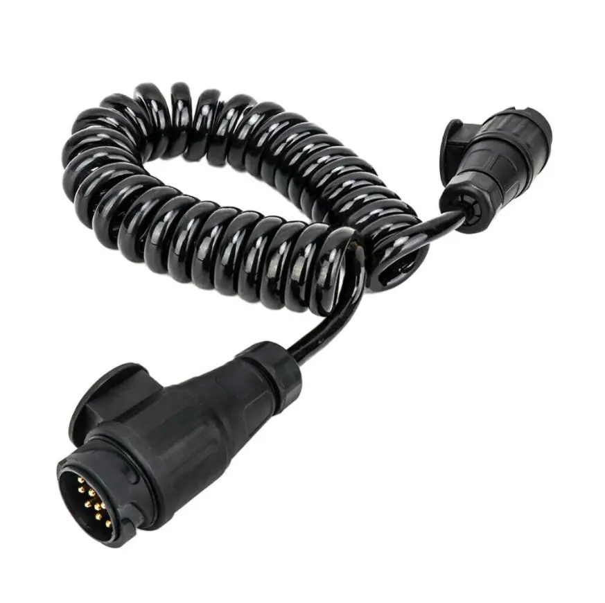 Hot Selling Durable Connector 13 Pin Plug Trailer Black Round Coiled Spiral Cable