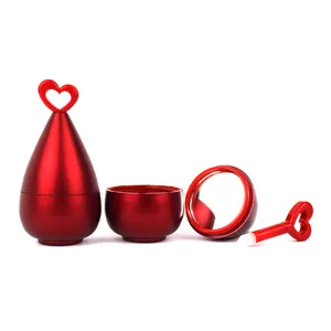 Jinze red waterdrop shape spraying tube for lip balm containers cute lip cream jar lip scrub cases with brush and mirror