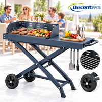 Chariot de barbecue d'extérieur pliable et portable avec roues pour camping, pique-nique, terrasse, fête