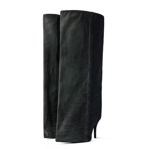 Botas altas de mujer con parte superior ancha y acolchada, botines largos con tacón de aguja, zapatos de mezclilla para escenario - Product Image 3