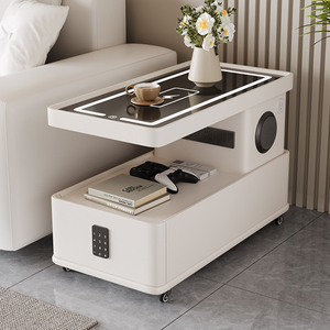 Table basse multifonctionnelle intelligente avec lumière LED, roulettes verrouillables, en bois, design moderne, pour chambre, salle à manger, meubles de maison - Product Image 6