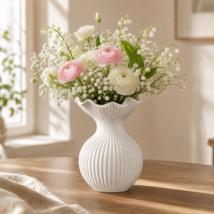 Set di 3 Vasi <span class=keywords><strong>in</strong></span> Ceramica Bianchi Scanalati, Vasi Wabi Sabi per <span class=keywords><strong>Fiori</strong></span> Secchi, Decorazione per Casa e Centrotavola - Product Image 2