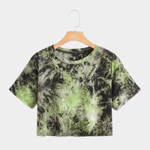 カスタムブランクカジュアルカスタムファッションドロップショルダークロップトップス女性用コットンクロップドトップTシャツ無地染め女性用Tシャツ - Product Image 3