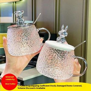 แก้วกาแฟแก้วใสปราศจากสาร BPA ขนาด 400 มล. พร้อมฝาปิดรูปหมี มีหูจับ พร้อมช้อน สำหรับน้ำ ชา น้ำผลไม้ ใช้ในบ้าน ขายส่ง - Product Image 6