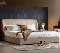 Lit double de luxe moderne pour chambre principale, en cuir italien haut de gamme, minimaliste, en bois massif, avec panneaux en contreplaqué, fabriqué en Chine