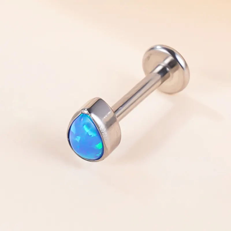 ASTM F136 G23 Giwang Titanium Anting-Anting Tindik Labret Opal Unik Perhiasan untuk Wanita