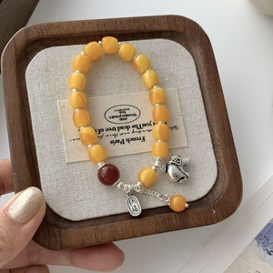 S925 Sterling Silver <b>Elephant</b> Amber Bracelet For Women Chinese Style <b>Gift</b> Jewelry - Product Image 2