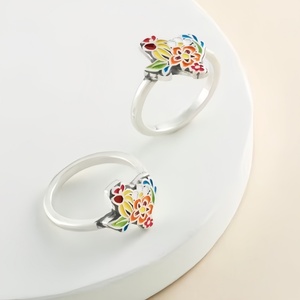 Anello in <span class=keywords><strong>Argento</strong></span> Sterling 925 con Smalto a Forma di Mappa del Texas e Fiori Selvatici per Donne e Uomini, Regalo Personalizzato per Anniversario - Product Image 2