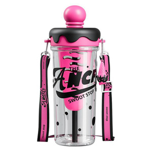 Nouveaux produits 2025 mignon enfants bouteille d'eau en plastique avec sangle gobelet de crème glacée avec paille thé <span class=keywords><strong>infuseur</strong></span> <span class=keywords><strong>tasse</strong></span> d'eau <span class=keywords><strong>pour</strong></span> l'école Kawaii - Product Image 1