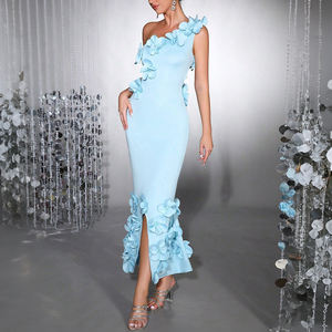 ZYHT 70049 vestido de fiesta de lujo 3D flor un hombro cóctel vestidos de noche elegante azul largo Formal fiesta vestidos para mujeres - Product Image 2