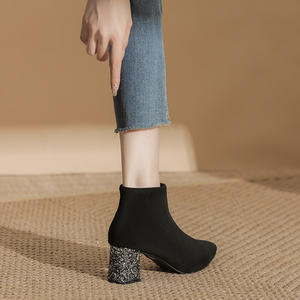 Femmes bout pointu bottines daim bloc talon <span class=keywords><strong>paillettes</strong></span> chaussures de fête confortable chaud automne hiver <span class=keywords><strong>bottes</strong></span> - Product Image 6