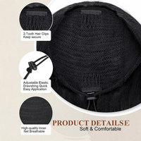 Meilasi 2026 Meilleure Vente Perruques Synthétiques Noires pour Femme Style Quotidien 16 Pouces Queue de Cheval Ondulée à Cordon Extension de Cheveux Facile à Porter