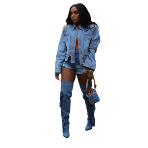 Mujeres Drill Nails Tattered Irregular Shirt Collar Chaqueta <span class=keywords><strong>de</strong></span> mezclilla <span class=keywords><strong>de</strong></span> manga larga - Product Image 5