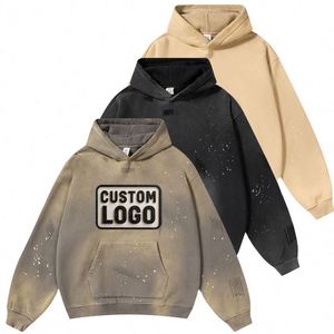 Custom LOGO Vintage Distressed Boxy Fit <b>Pullover</b> 500Gsm Blank FrenchTerry Oversized Heavyweight NoString Acid Washed <b>Mens</b> Hoodie - Product Image 5