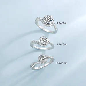 KRKC卸売VVS1 0.5ct 1.0ct 1.5ct925スターリングシルバーDカラーヴィンテージウェディングモアッサナイトダイヤモンド婚約指輪女性用