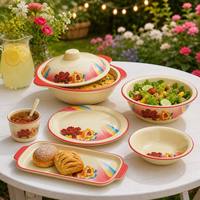 Service de table en mélamine de style chinois et vaisselle à motifs floraux rouges, assiettes et bols à motifs brodés traditionnels pour le Nouvel An, respectueux de l'environnement