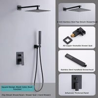 Ensemble de douche mural en laiton noir mat durable à 3 fonctions avec robinet de pluie haute pression intégré pour salle de bain - Vente en gros